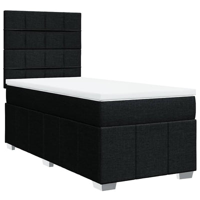 Box Spring Bed with Mattress Black King Single Fabric