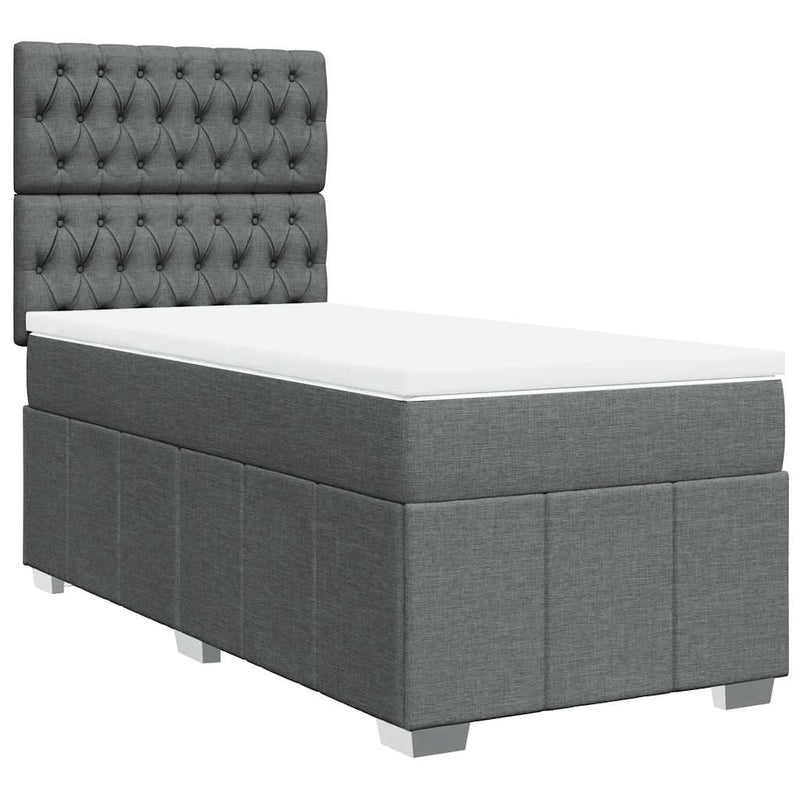 Box Spring Bed with Mattress Dark Grey King Single Fabric