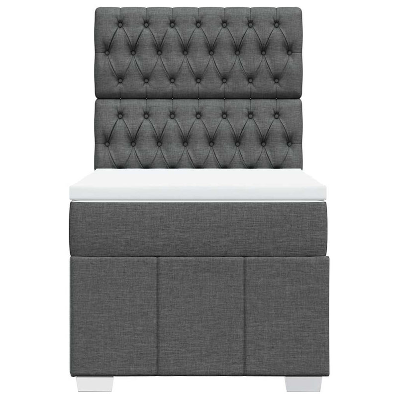 Box Spring Bed with Mattress Dark Grey King Single Fabric