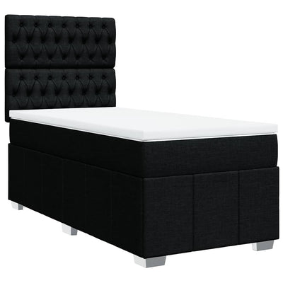 Box Spring Bed with Mattress Black King Single Fabric