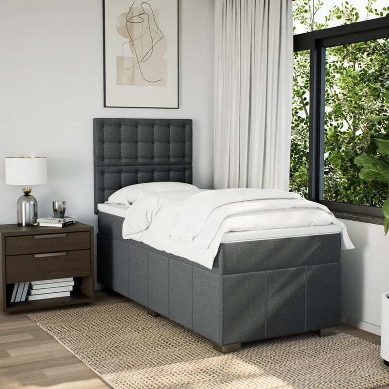 Box Spring Bed with Mattress Dark Grey King Single Fabric