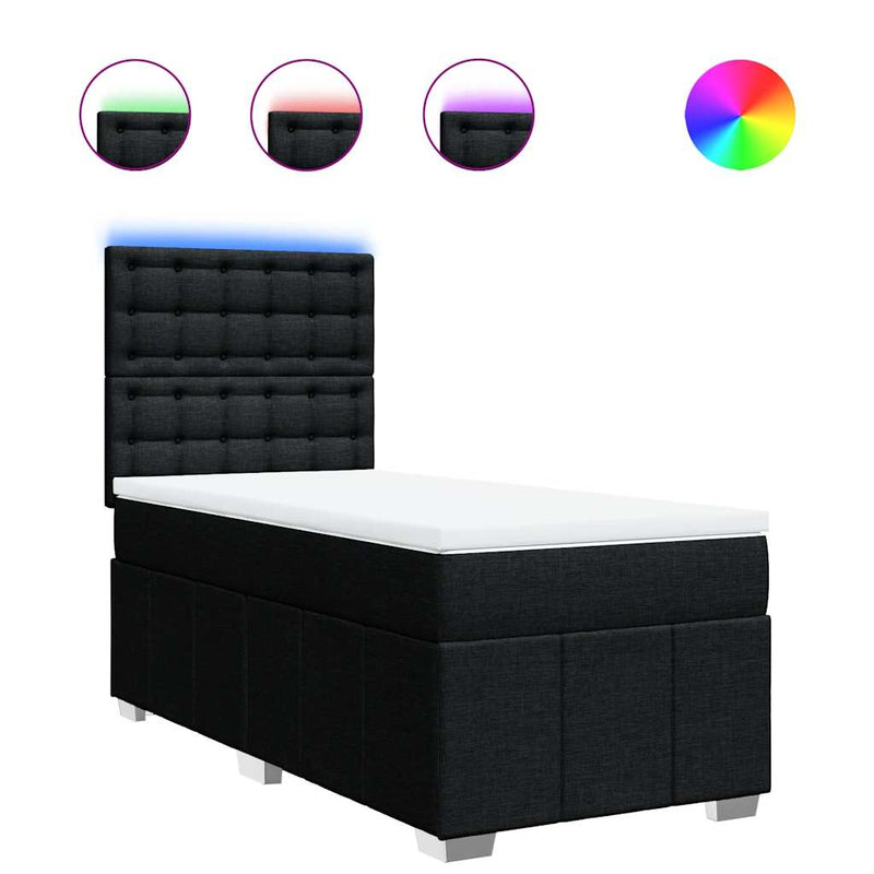 Box Spring Bed with Mattress Black King Single Fabric