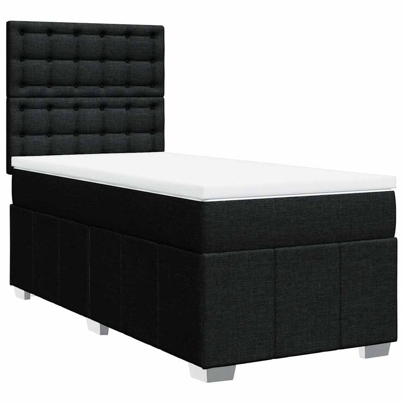 Box Spring Bed with Mattress Black King Single Fabric