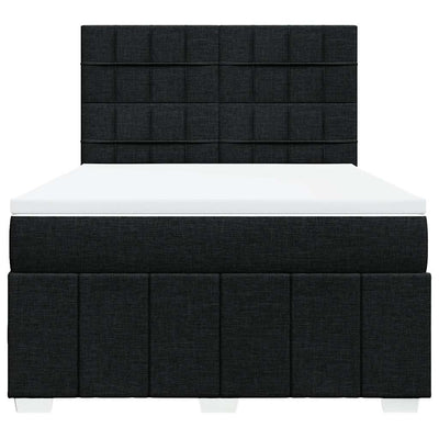 Box Spring Bed with Mattress Black Double Fabric