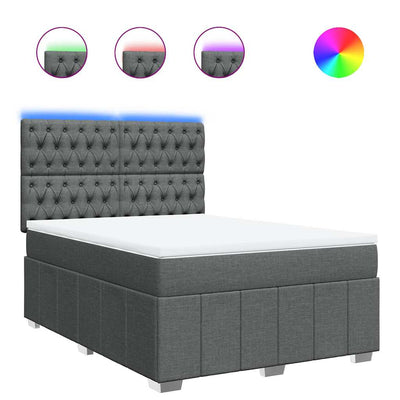 Box Spring Bed with Mattress Dark Grey Double Fabric