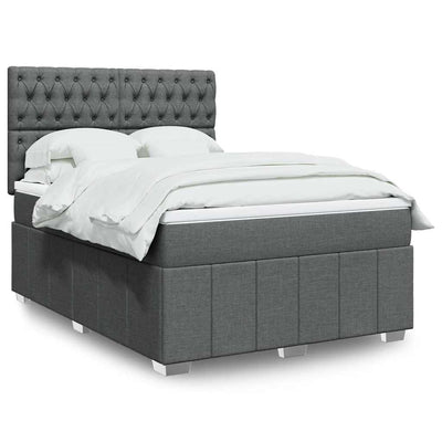 Box Spring Bed with Mattress Dark Grey Double Fabric