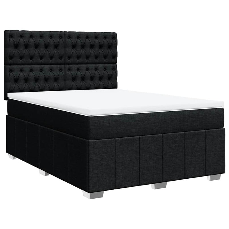 Box Spring Bed with Mattress Black Double Fabric