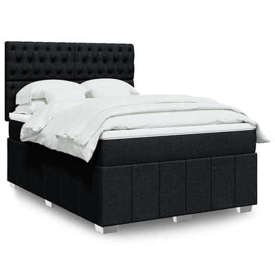 Box Spring Bed with Mattress Black Double Fabric