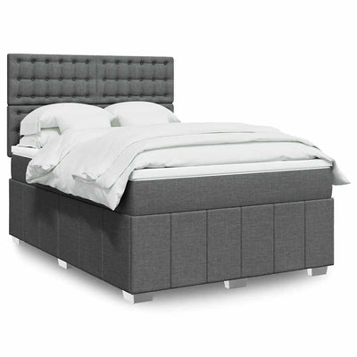 Box Spring Bed with Mattress Dark Grey Double Fabric