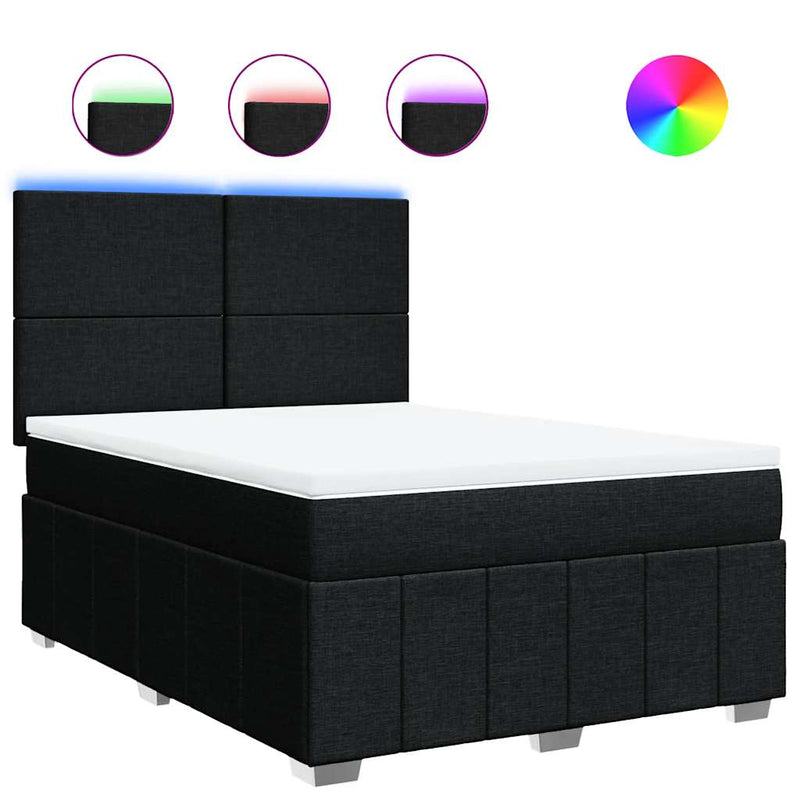 Box Spring Bed with Mattress Black Queen Fabric