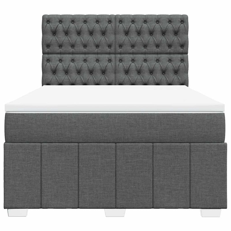 Box Spring Bed with Mattress Dark Grey Queen Fabric