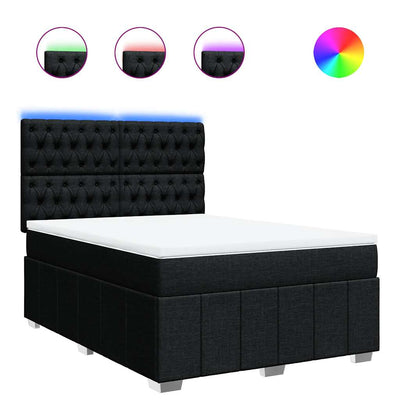 Box Spring Bed with Mattress Black Queen Fabric