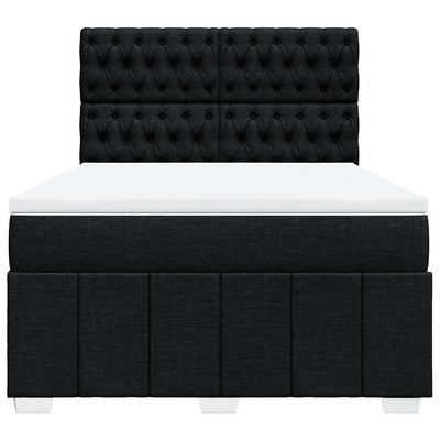 Box Spring Bed with Mattress Black Queen Fabric