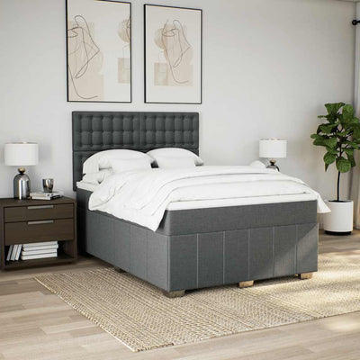 Box Spring Bed with Mattress Dark Grey Queen Fabric