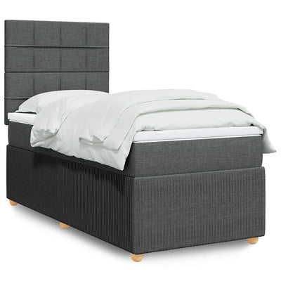 Box Spring Bed with Mattress Dark Grey King Single Fabric