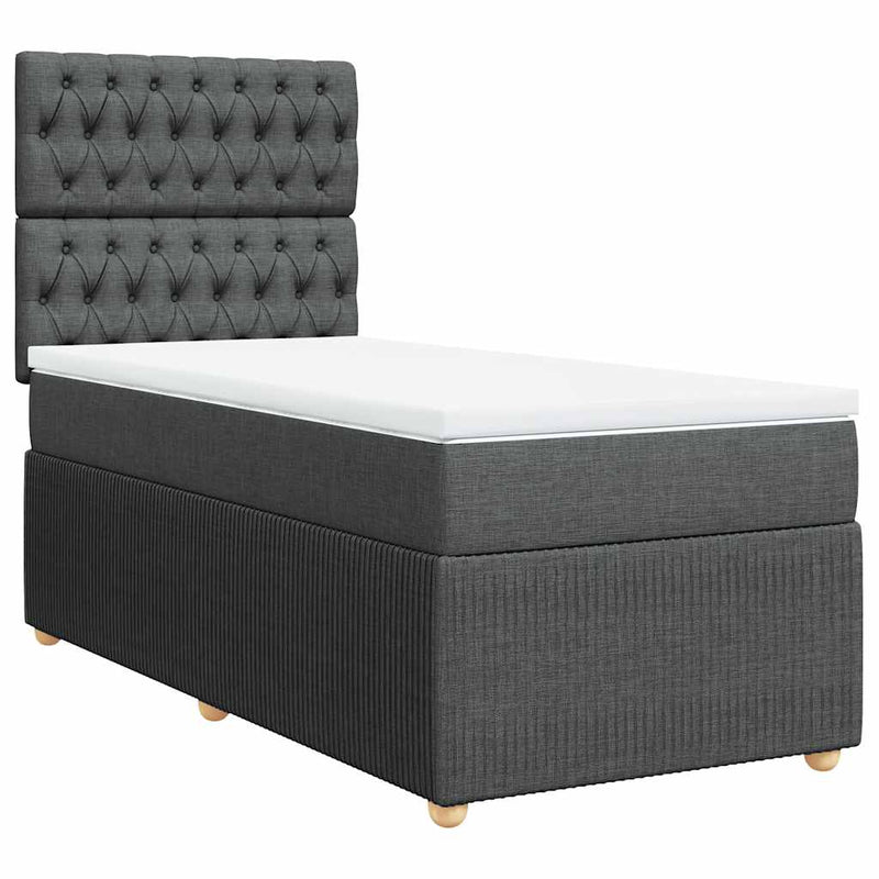 Box Spring Bed with Mattress Dark Grey King Single Fabric