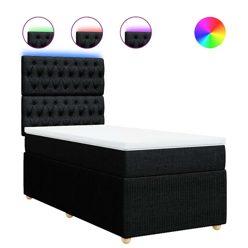 Box Spring Bed with Mattress Black King Single Fabric