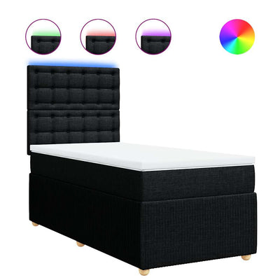 Box Spring Bed with Mattress Black King Single Fabric