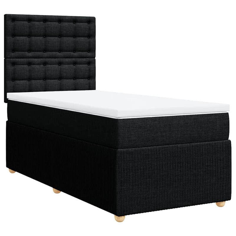 Box Spring Bed with Mattress Black King Single Fabric