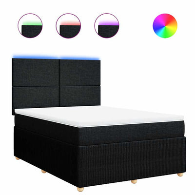 Box Spring Bed with Mattress Black Double Fabric