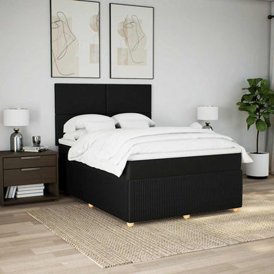 Box Spring Bed with Mattress Black Double Fabric