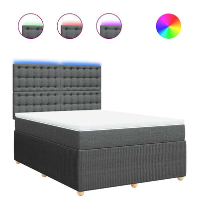 Box Spring Bed with Mattress Dark Grey Double Fabric