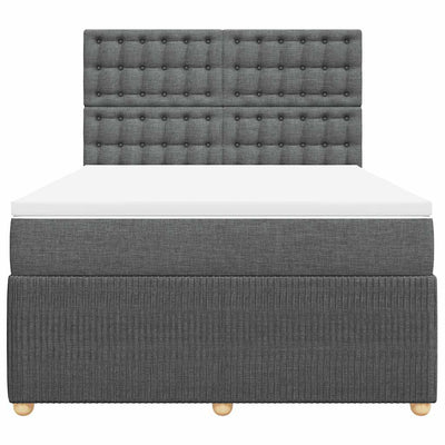 Box Spring Bed with Mattress Dark Grey Double Fabric