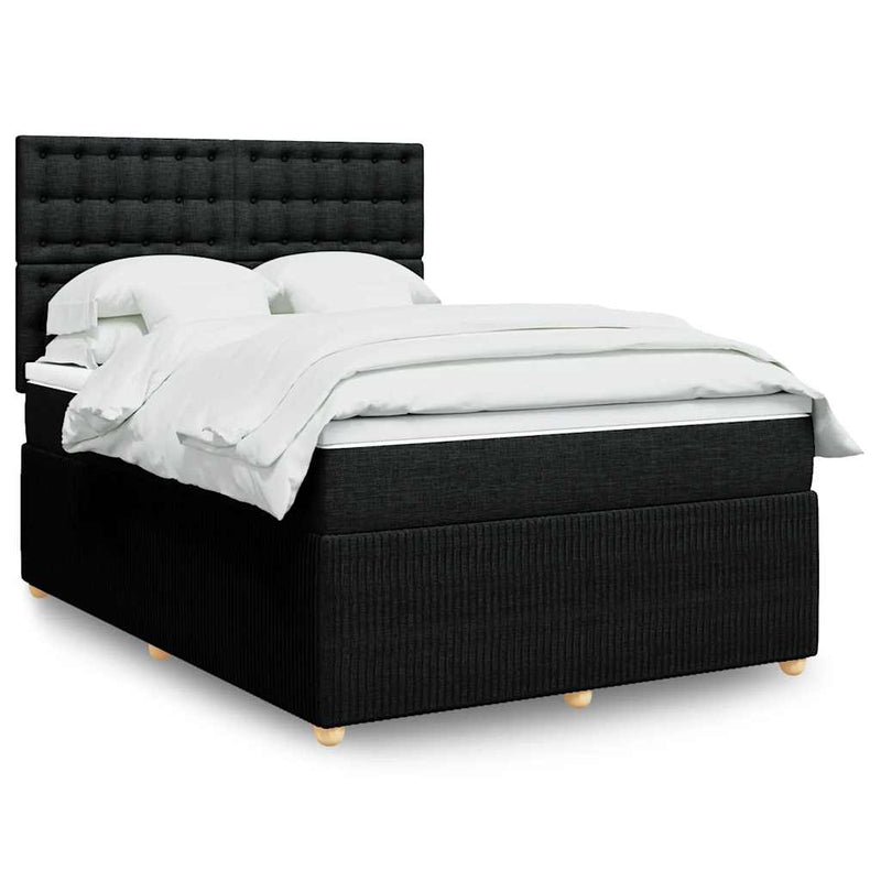 Box Spring Bed with Mattress Black Double Fabric