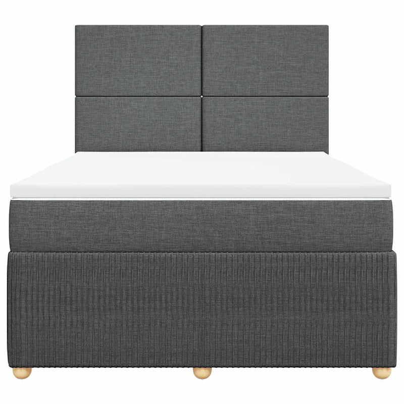 Box Spring Bed with Mattress Dark Grey Queen Fabric