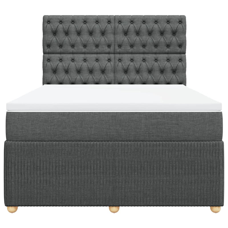 Box Spring Bed with Mattress Dark Grey Queen Fabric