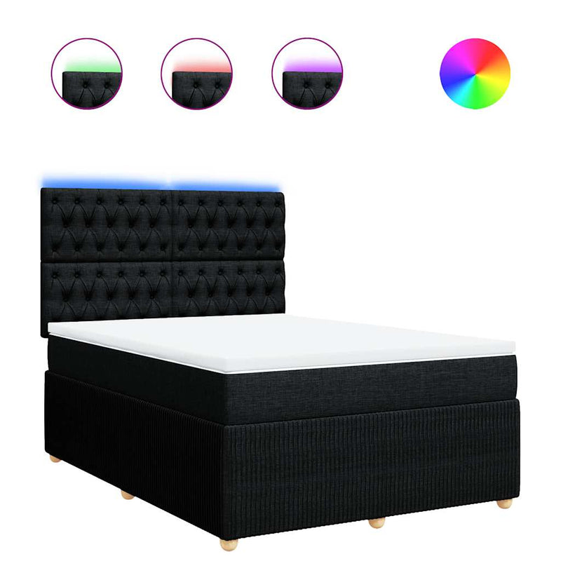 Box Spring Bed with Mattress Black Queen Fabric