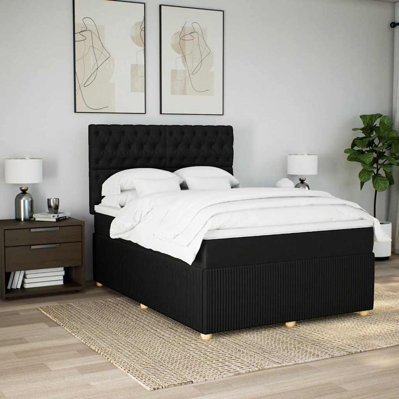 Box Spring Bed with Mattress Black Queen Fabric