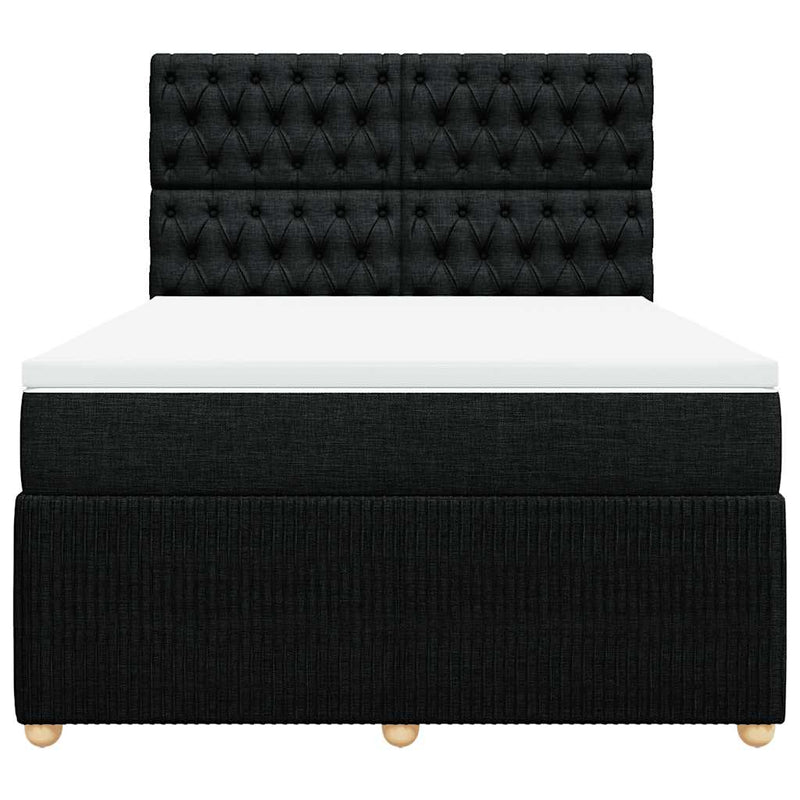 Box Spring Bed with Mattress Black Queen Fabric