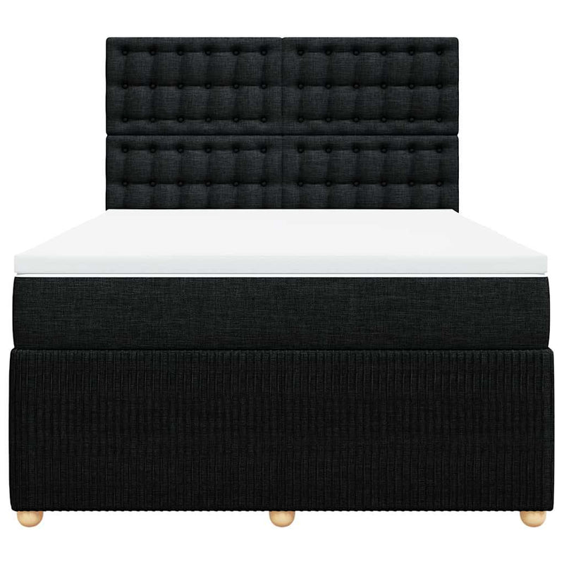 Box Spring Bed with Mattress Black Queen Fabric