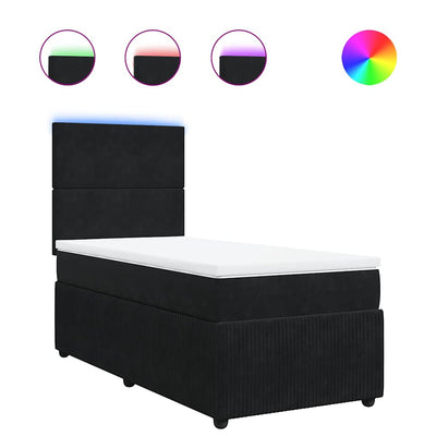 Box Spring Bed with Mattress Black King Single Velvet