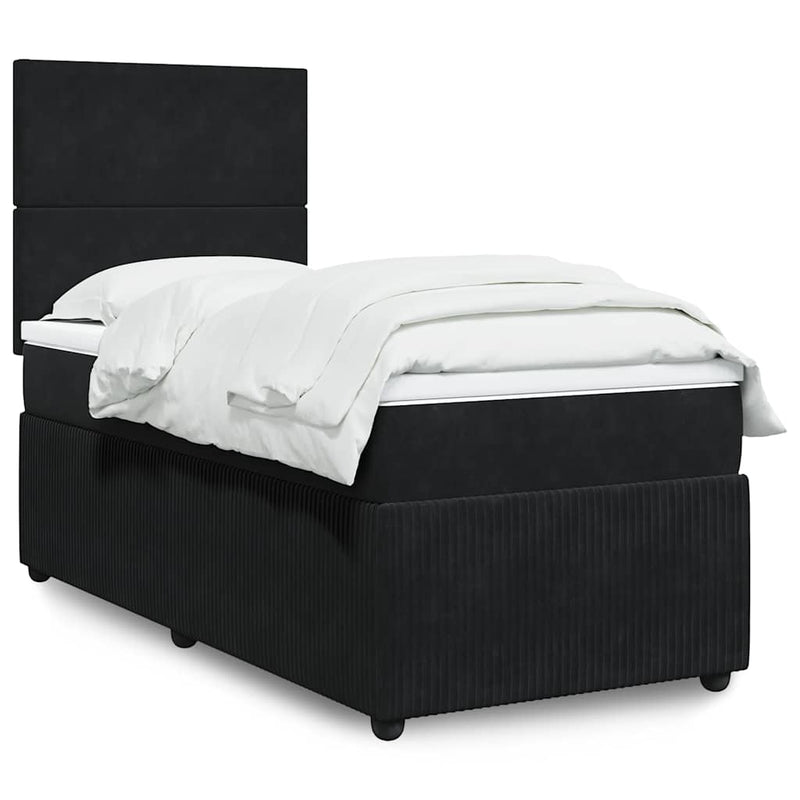 Box Spring Bed with Mattress Black King Single Velvet