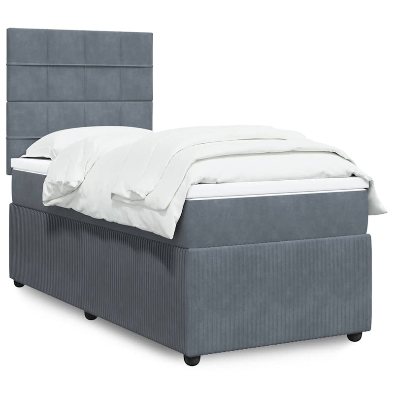 Box Spring Bed with Mattress Dark Grey King Single Velvet