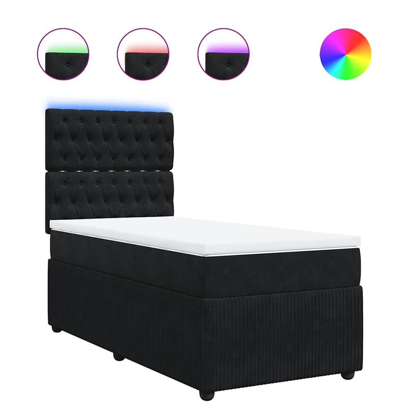 Box Spring Bed with Mattress Black King Single Velvet