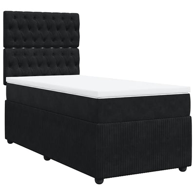 Box Spring Bed with Mattress Black King Single Velvet