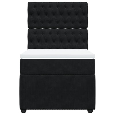 Box Spring Bed with Mattress Black King Single Velvet