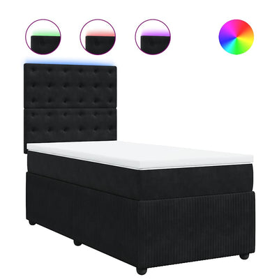 Box Spring Bed with Mattress Black King Single Velvet