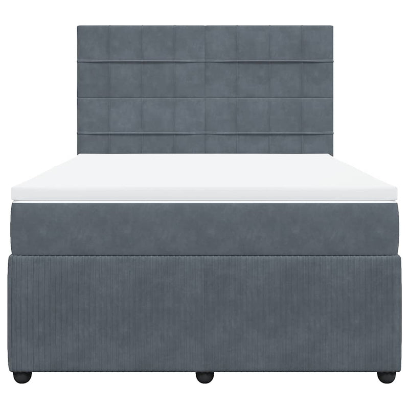 Box Spring Bed with Mattress Dark Grey Double Velvet