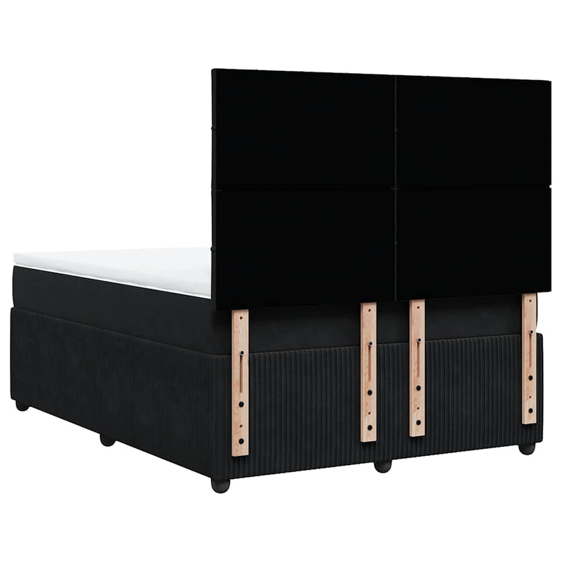 Box Spring Bed with Mattress Black Double Velvet