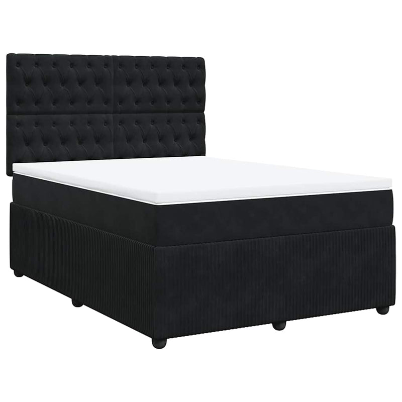 Box Spring Bed with Mattress Black Double Velvet