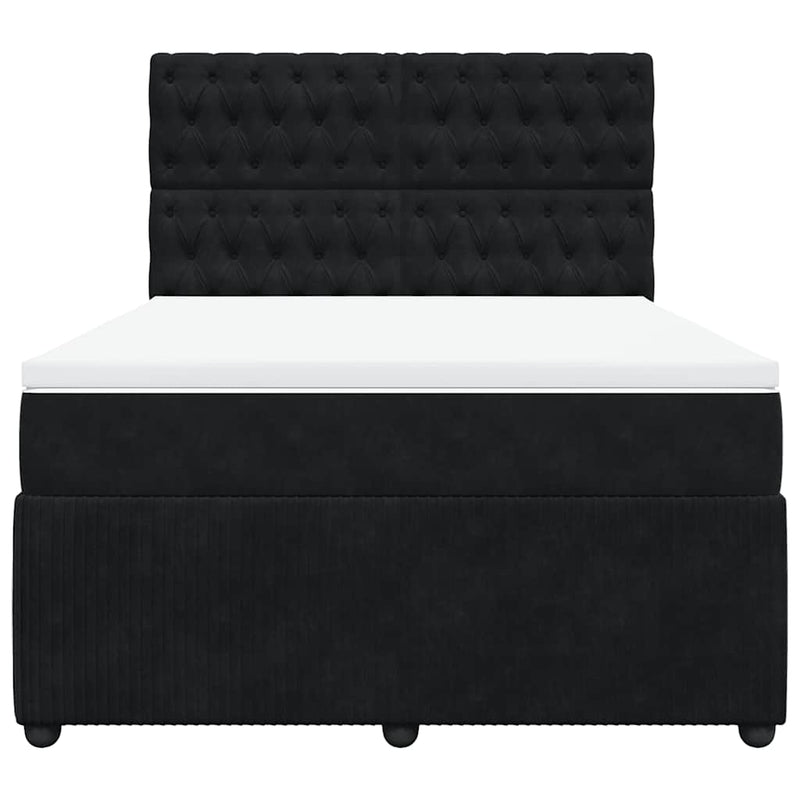 Box Spring Bed with Mattress Black Double Velvet