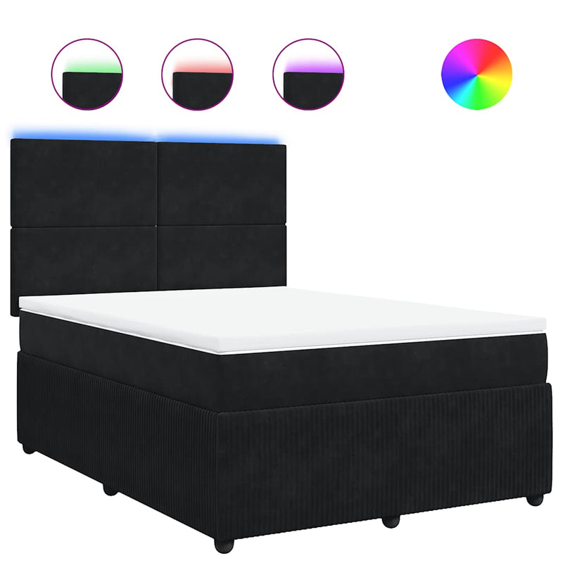 Box Spring Bed with Mattress Black Queen Velvet