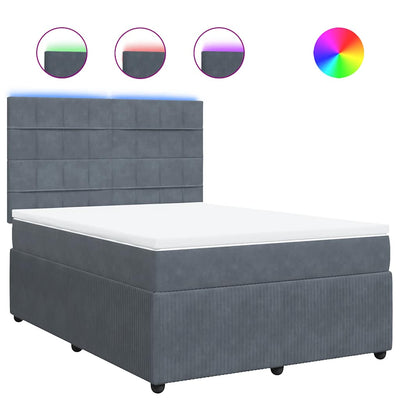 Box Spring Bed with Mattress Dark Grey Queen Velvet