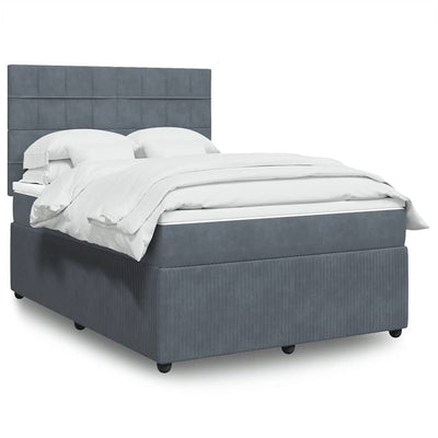 Box Spring Bed with Mattress Dark Grey Queen Velvet