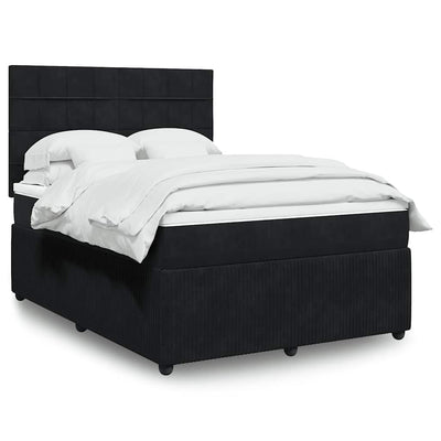 Box Spring Bed with Mattress Black Queen Velvet