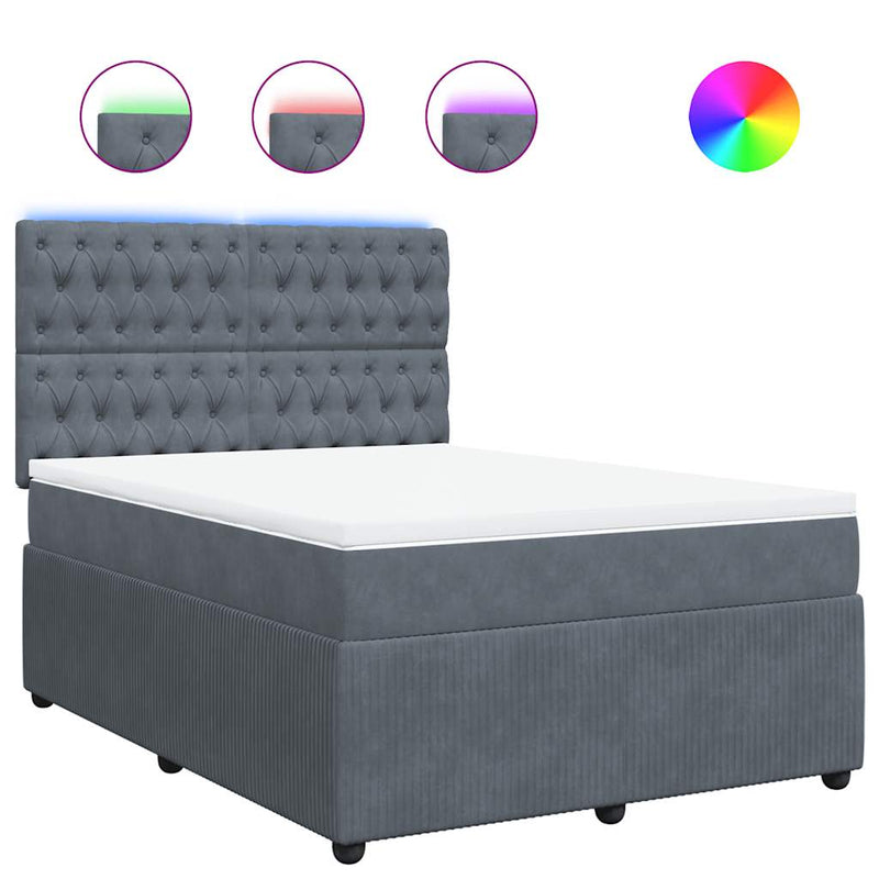 Box Spring Bed with Mattress Dark Grey Queen Velvet